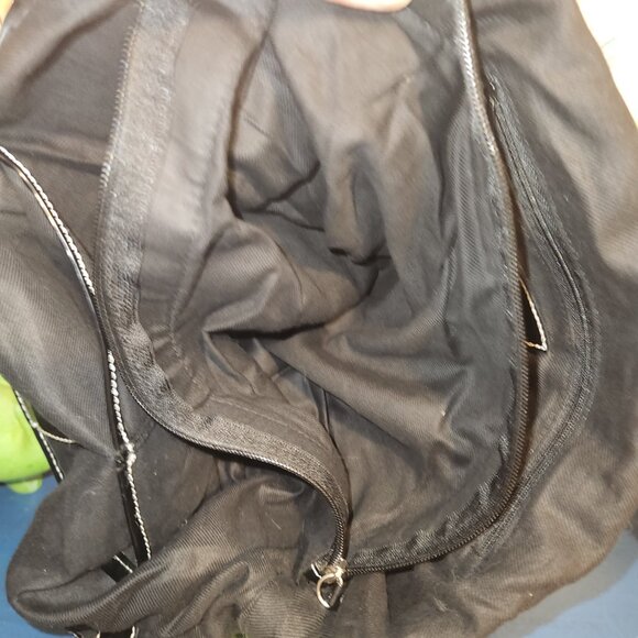 X-Large sized SAMOE green canvas shoulder tote bag|Black faux leather trim ADJ. - Picture 11 of 12